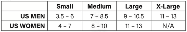 Size guide for Flightline Snow Sock